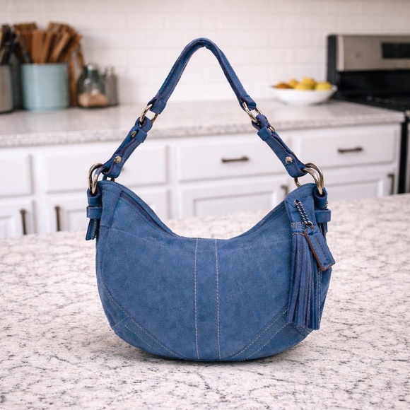 Coach Handbags - Coach SoHo Hobo Shoulder Bag Blue Suede w/fringe tassel Vintage 2005 style #8A14